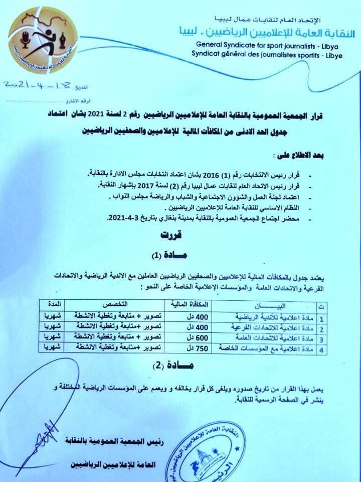 تحديد المكافآت المالية للصحفيين العاملين بالأندية والاتحادات الرياضية