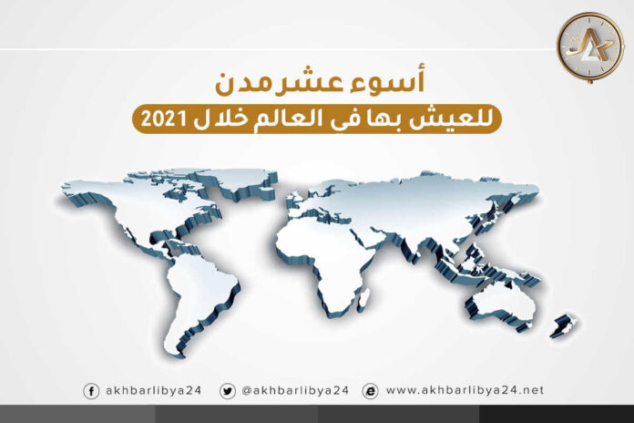 إنفوغرافيك ا أسوء عشر مدن للعيش بها في العالم في عام 2021